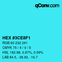 Color code: HEX #3CE8F1 | qconv.com