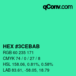 カラーコード: HEX #3CEBAB | qconv.com
