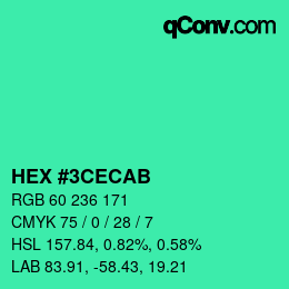 Color code: HEX #3CECAB | qconv.com