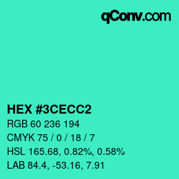颜色代码: HEX #3CECC2 | qconv.com