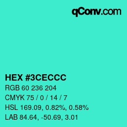 颜色代码: HEX #3CECCC | qconv.com