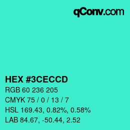 Color code: HEX #3CECCD | qconv.com