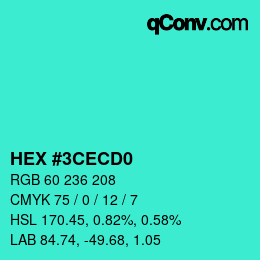カラーコード: HEX #3CECD0 | qconv.com