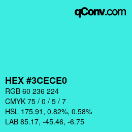 Color code: HEX #3CECE0 | qconv.com