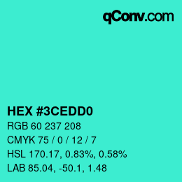 Color code: HEX #3CEDD0 | qconv.com