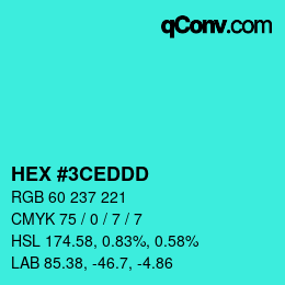 Color code: HEX #3CEDDD | qconv.com