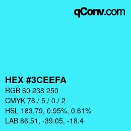 Color code: HEX #3CEEFA | qconv.com