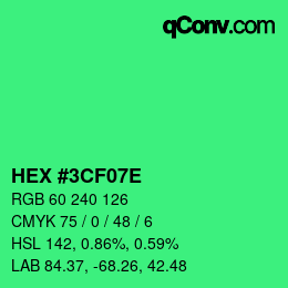 Color code: HEX #3CF07E | qconv.com