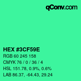 Color code: HEX #3CF59E | qconv.com