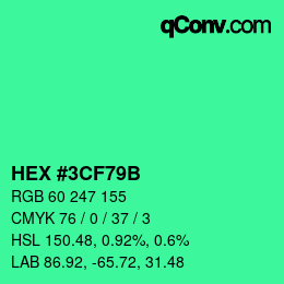Color code: HEX #3CF79B | qconv.com