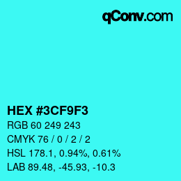 Color code: HEX #3CF9F3 | qconv.com