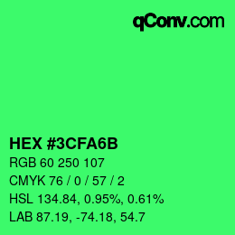 Color code: HEX #3CFA6B | qconv.com