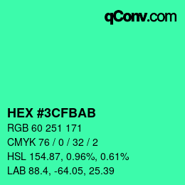 Color code: HEX #3CFBAB | qconv.com