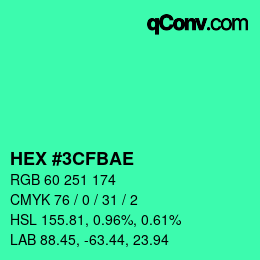 Color code: HEX #3CFBAE | qconv.com