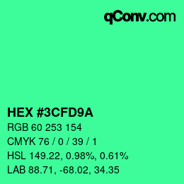 Color code: HEX #3CFD9A | qconv.com