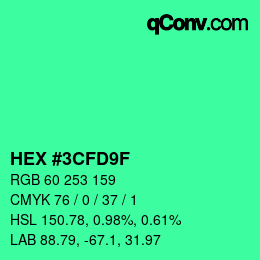 Color code: HEX #3CFD9F | qconv.com