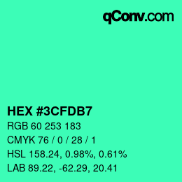 Color code: HEX #3CFDB7 | qconv.com