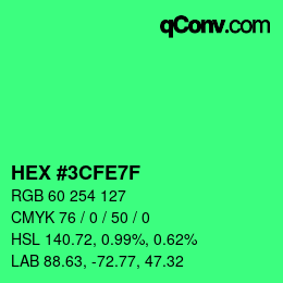 Color code: HEX #3CFE7F | qconv.com