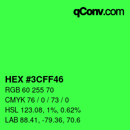 Color code: HEX #3CFF46 | qconv.com