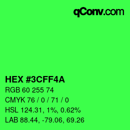 Color code: HEX #3CFF4A | qconv.com