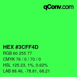 Color code: HEX #3CFF4D | qconv.com