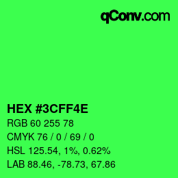 Código de color: HEX #3CFF4E | qconv.com