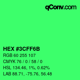 カラーコード: HEX #3CFF6B | qconv.com