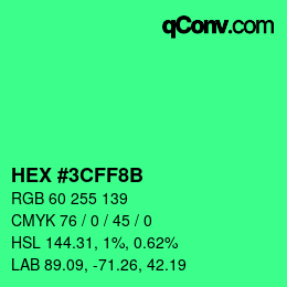 Color code: HEX #3CFF8B | qconv.com