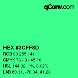 Color code: HEX #3CFF8D | qconv.com