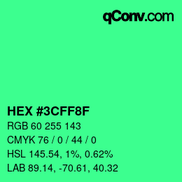 Color code: HEX #3CFF8F | qconv.com