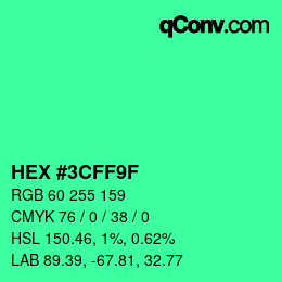 Color code: HEX #3CFF9F | qconv.com