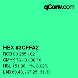 Color code: HEX #3CFFA2 | qconv.com