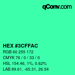 Color code: HEX #3CFFAC | qconv.com
