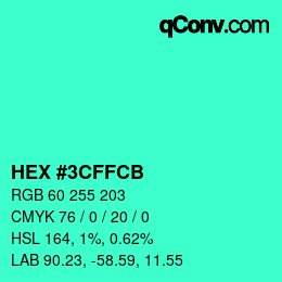 Color code: HEX #3CFFCB | qconv.com