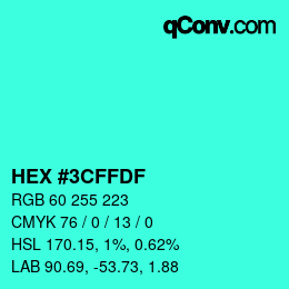 Color code: HEX #3CFFDF | qconv.com