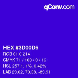 颜色代码: HEX #3D00D6 | qconv.com