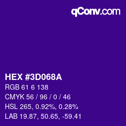 颜色代码: HEX #3D068A | qconv.com