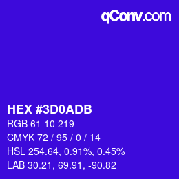 Color code: HEX #3D0ADB | qconv.com