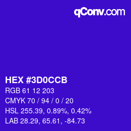 Color code: HEX #3D0CCB | qconv.com