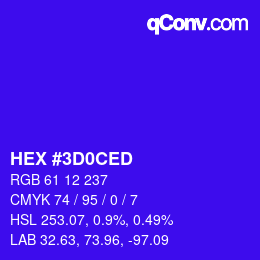 カラーコード: HEX #3D0CED | qconv.com