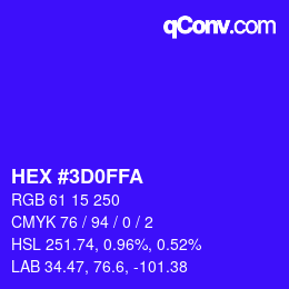 颜色代码: HEX #3D0FFA | qconv.com