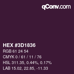 颜色代码: HEX #3D1836 | qconv.com