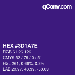 Color code: HEX #3D1A7E | qconv.com