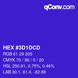 Color code: HEX #3D1DCD | qconv.com