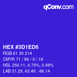 Color code: HEX #3D1ED6 | qconv.com