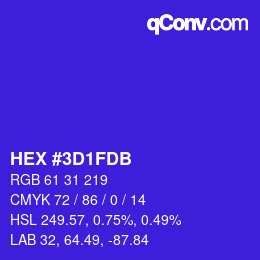 颜色代码: HEX #3D1FDB | qconv.com