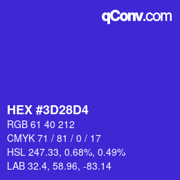 Color code: HEX #3D28D4 | qconv.com