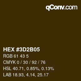 Color code: HEX #3D2B05 | qconv.com
