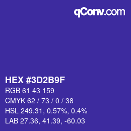 Color code: HEX #3D2B9F | qconv.com