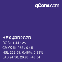 颜色代码: HEX #3D2C7D | qconv.com